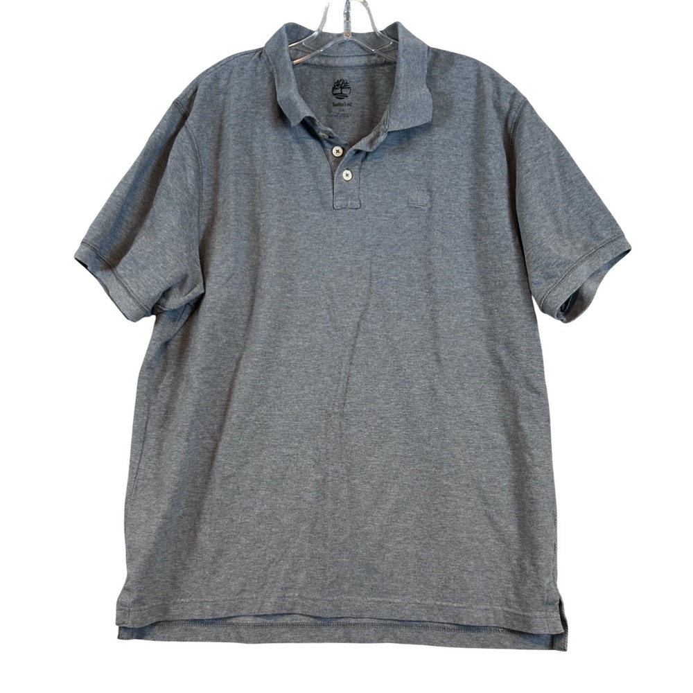 Timberland Mens Large Gray Piqué Knit Short Sleeve Polo Shirt Embroidered Logo